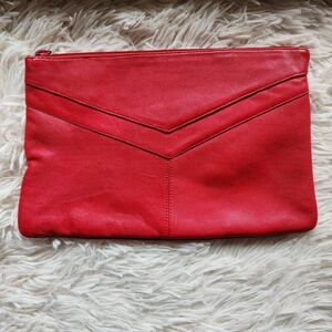 Summit Hill Leather Clutch Purse Solid Red Zip Top Holiday Handbag Vintage